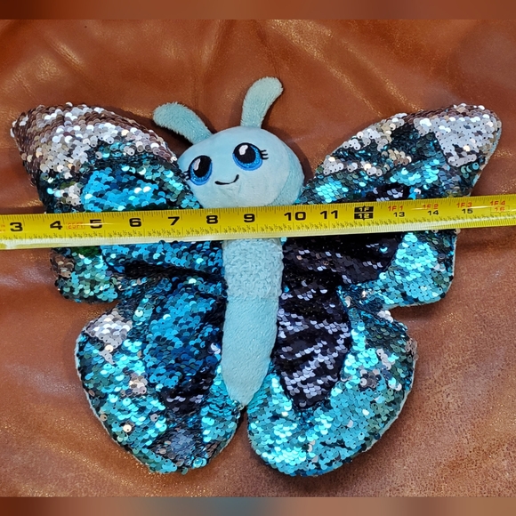10 inchx 13 inch Blue Silver Sequins Butterfly Stuffed Plush Toy #1 - Picture 5 of 5